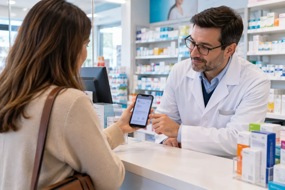 Persona recibiendo receta médica electrónica en su celular